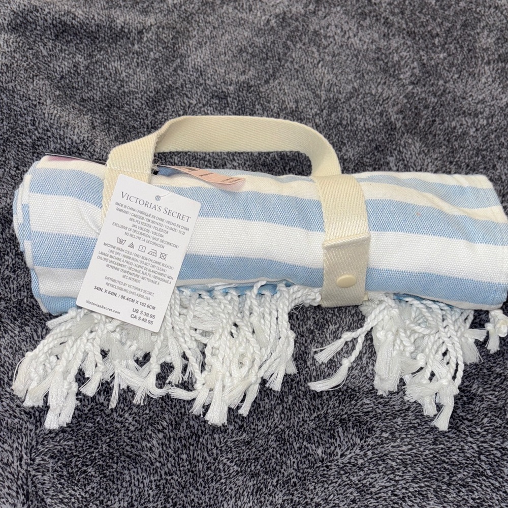Victoria's Secret Light Blue and White Striped Towel
